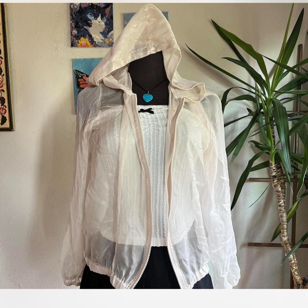 Forever 21 Sheer Cream Bomber Jacket